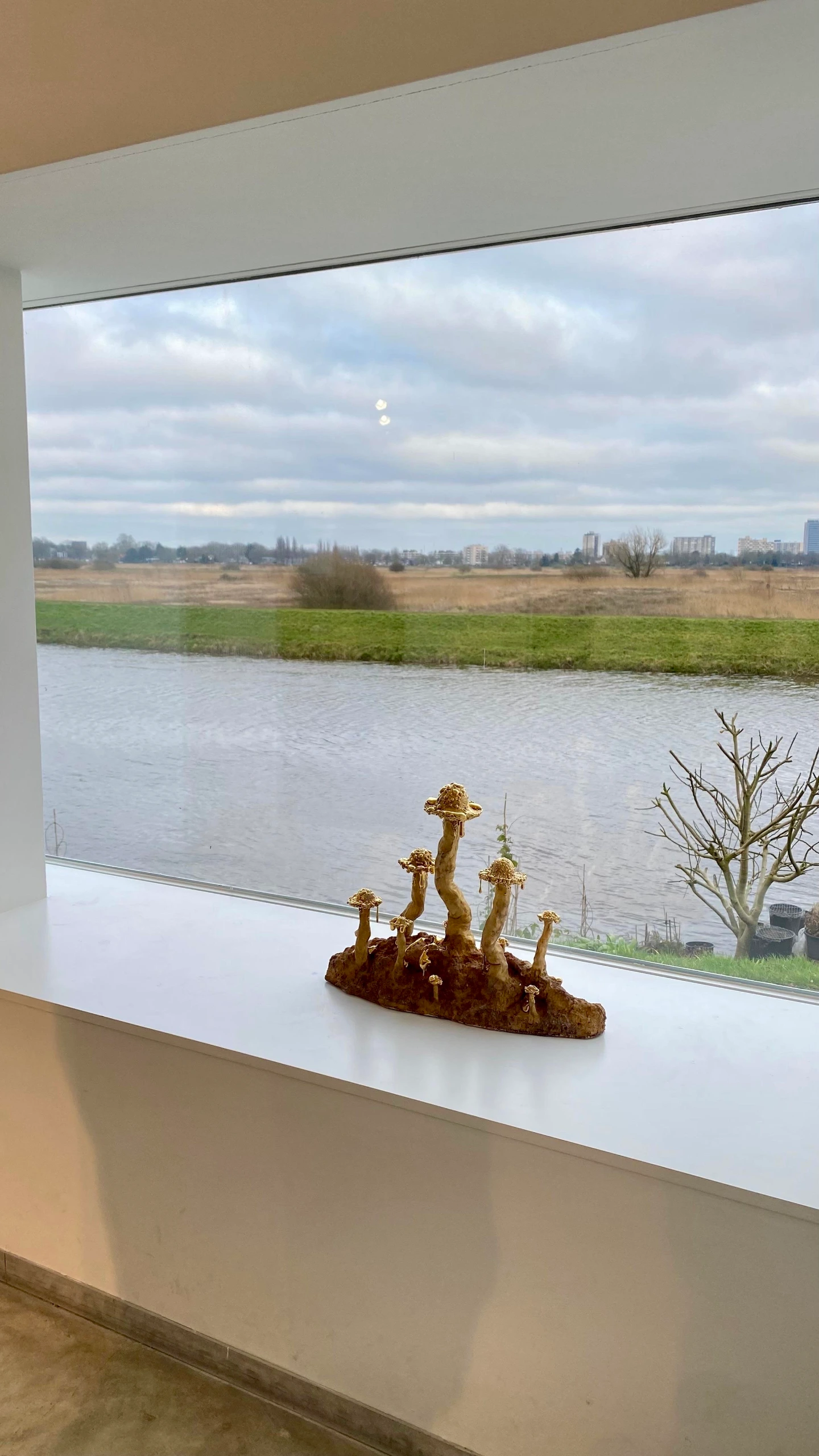 Gold Roundhead (2024), ceramic sculpture by Sjors Driessen with a cluster of organic mushroom forms finished with gold-toned glaze. @janvanhoofgalerie