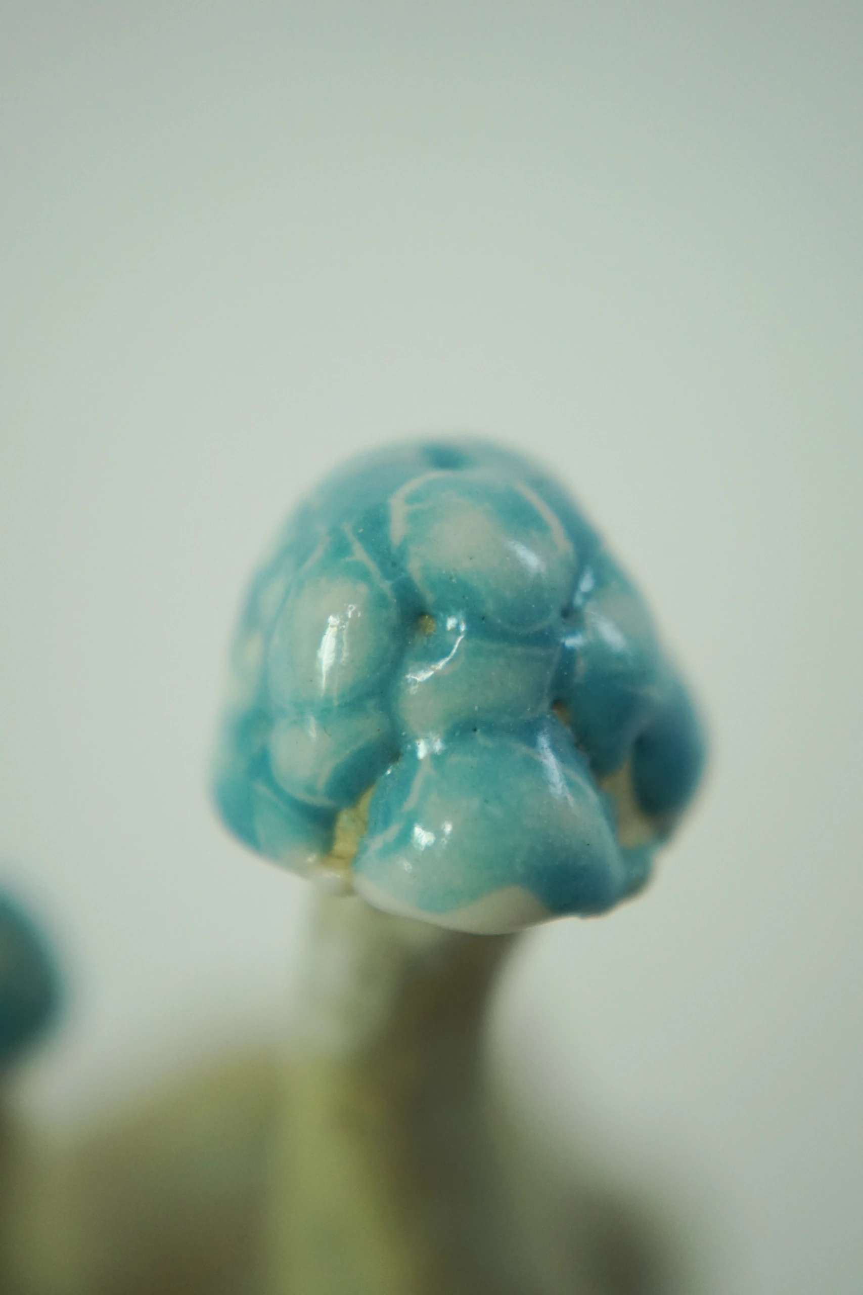 Blue White Roundcap (2026), ceramic sculpture by Sjors Driessen with a rounded blue mushroom-like form finished with textured white glaze.