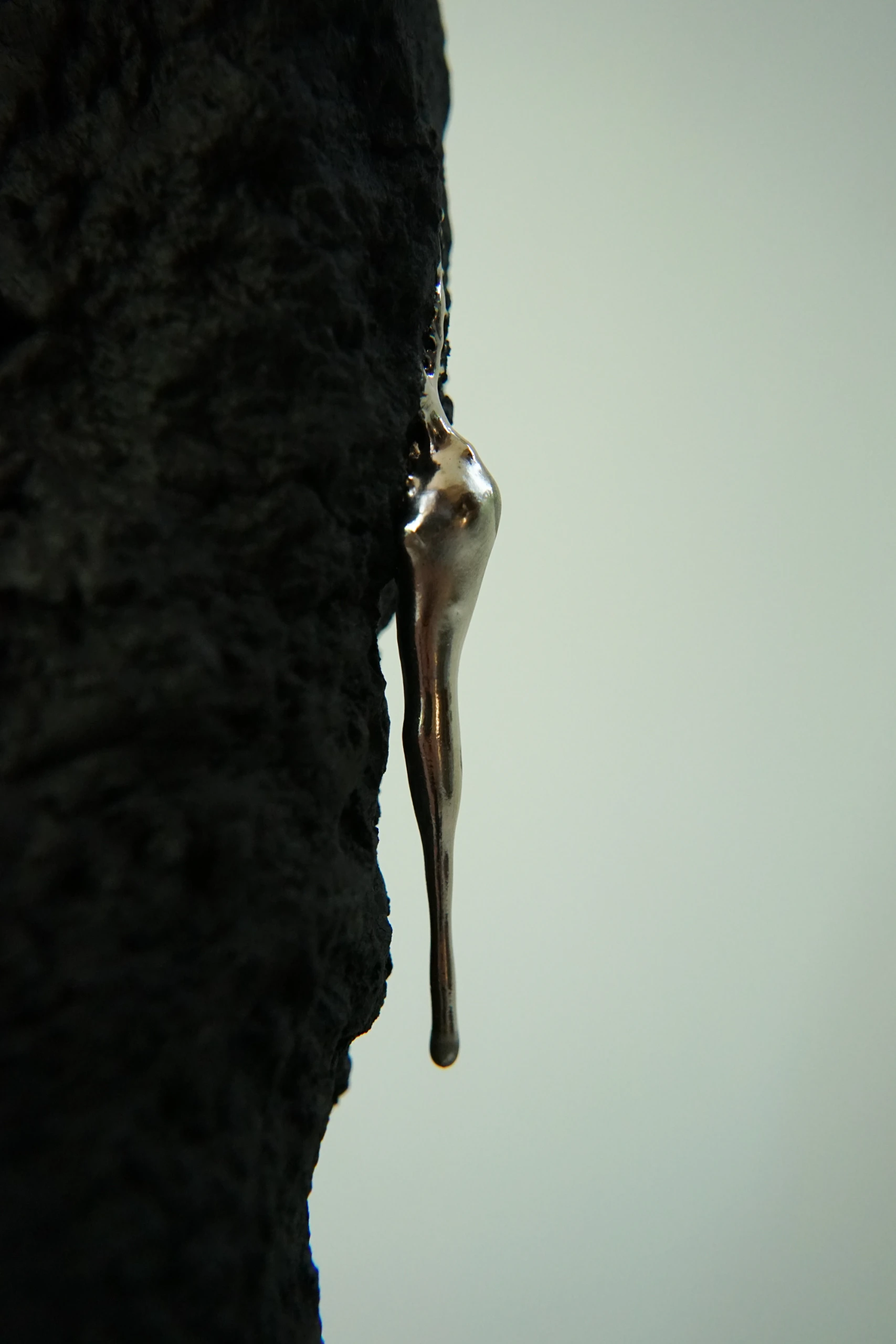 Silver Black Inkcap (2026), ceramic sculpture by Sjors Driessen with a tall dark mushroom-like form finished with textured glaze and reflective silver lustre.